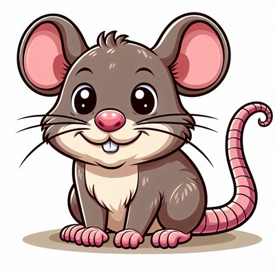 A cartoon mouse with big eyes smiles at the camera