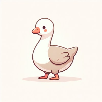 A cute cartoon goose stands on a white background