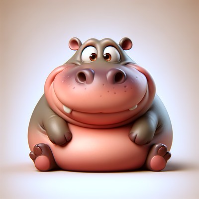 A cartoon hippopotamus sits and smiles