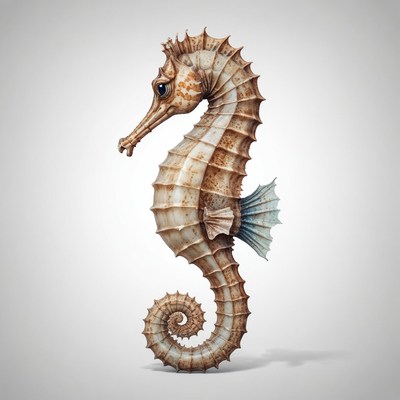 A brown seahorse with a white background