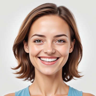 A woman with brown hair smiles brightly