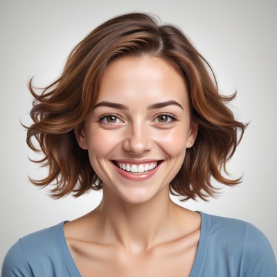 A woman with short brown hair smiles at the camera