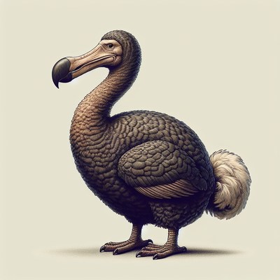 A dodo stands against a white background
