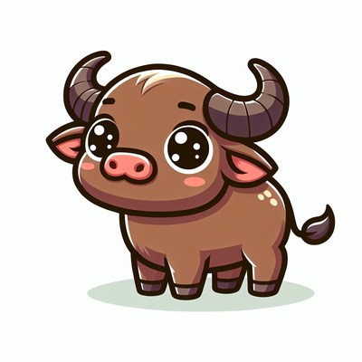 A cute, cartoon buffalo with big eyes