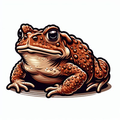 A brown toad sits on a white background