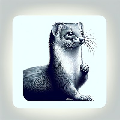 A weasel sits on a white background