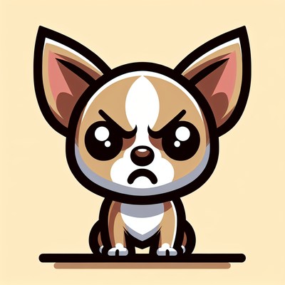 A brown and white chihuahua stares angrily at the camera