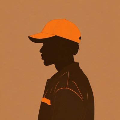 A silhouette of a person wearing an orange cap