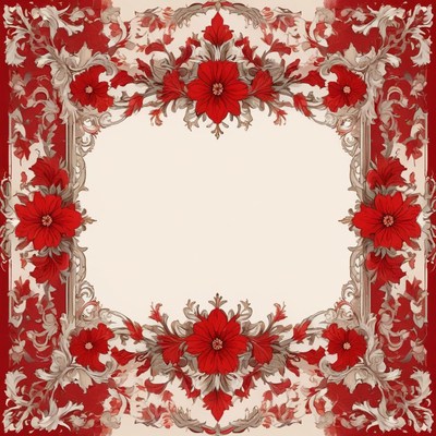 A red floral frame with a cream background