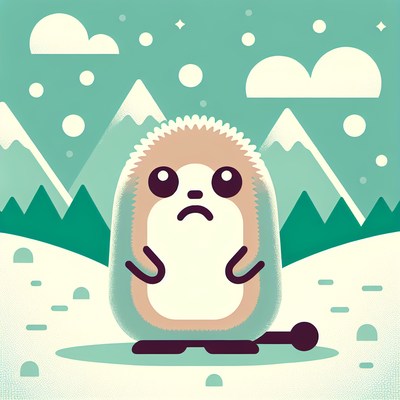 A small creature in the snow with mountains behind