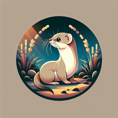 A long-tailed weasel sits in a field at dusk