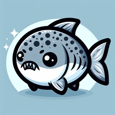 A cute, cartoon piranha with big eyes and sharp teeth