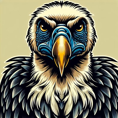 A close-up of a vulture's face, looking intense and focused