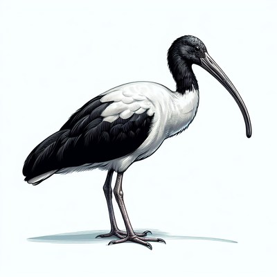 A black-headed ibis stands on a white background