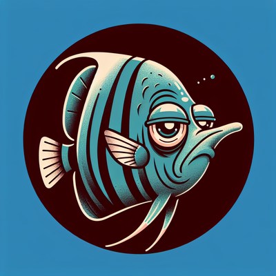 A cartoon fish with stripes looks grumpy