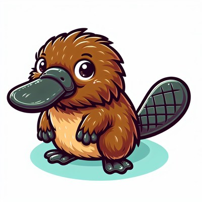 A cartoon platypus stands on a blue circle