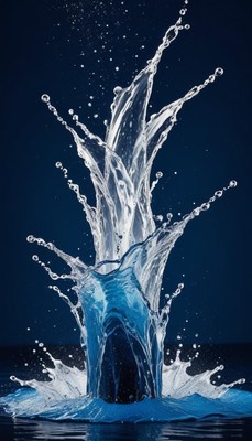 A splash creates a stunning pattern on blue