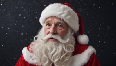 Santa claus looks up at the falling snow