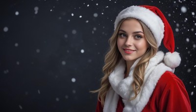 A woman wearing a santa hat smiles in the snow