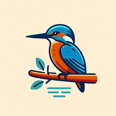 A blue and orange kingfisher perches on a branch