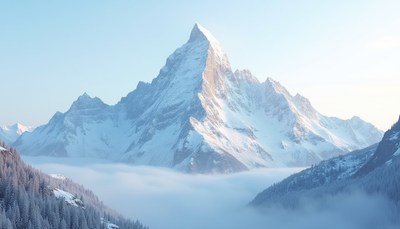 A tall, snow-covered mountain peak dominates the landscape