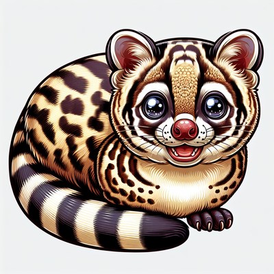 Cute cartoon binturong with big eyes on white