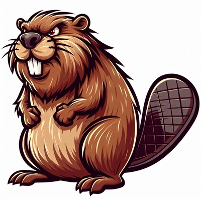 A cartoon beaver looks angry