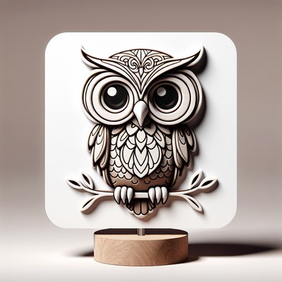 A detailed owl sculpture on a wooden base