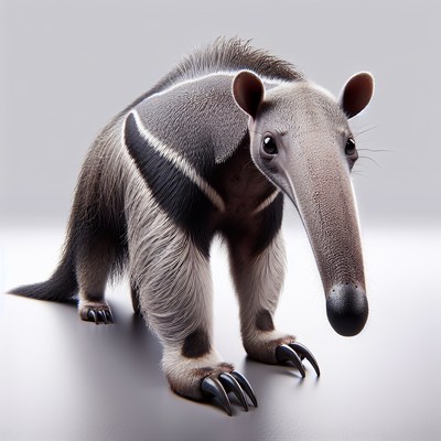 A giant anteater stands on a gray background