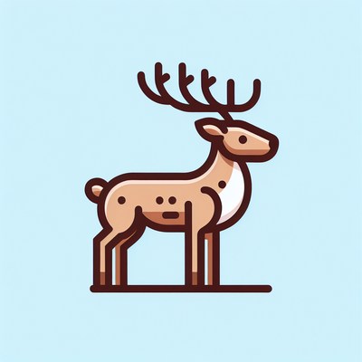 A brown deer stands on a blue background