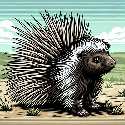 A porcupine stands in a grassy field
