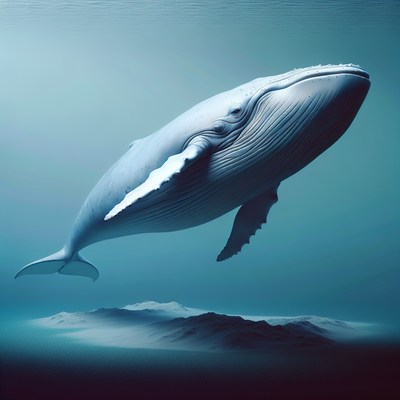 A humpback whale swims through the ocean