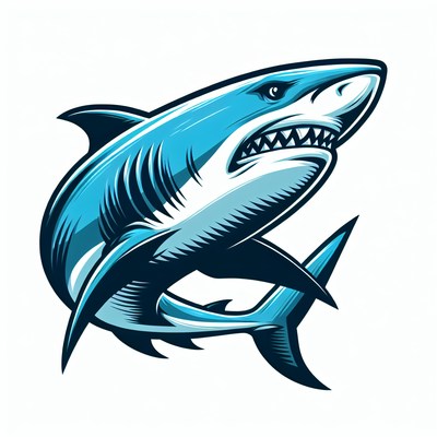 A blue shark leaps from the water