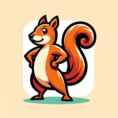 A cartoon squirrel stands tall with its hands on its hips