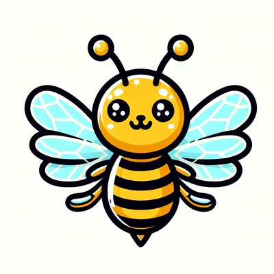 A cute cartoon bee with big eyes is flying