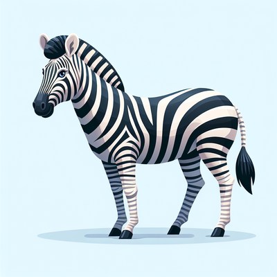 A zebra stands on a light blue background
