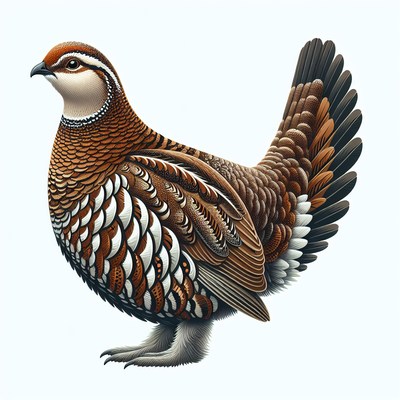 A mountain partridge with brown and white feathers