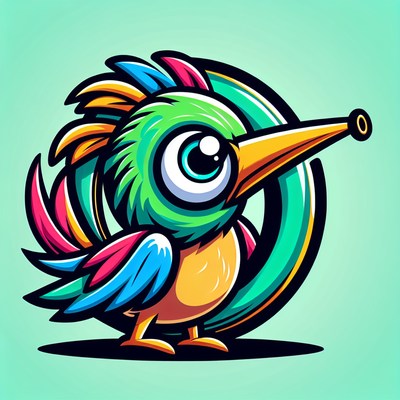 A colorful bird with a big eye by a green circle