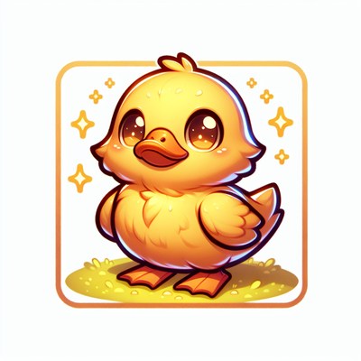 A cute little duckling stands on a patch of grass