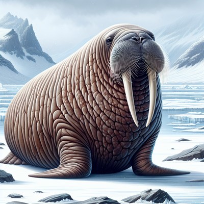 A walrus rests on the ice in the arctic