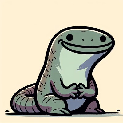 A cartoon lizard smiles cheerfully