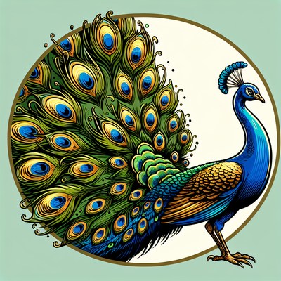 A peacock displays its beautiful tail feathers