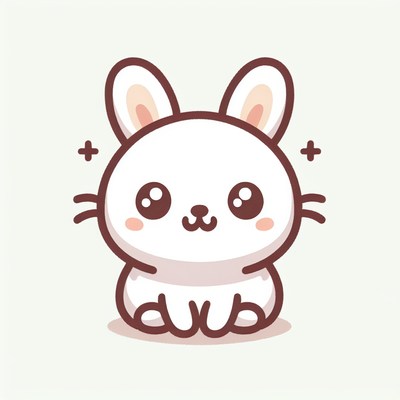 A cute white bunny sits on a light green background