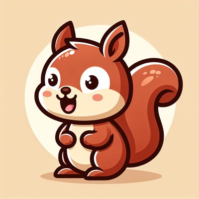A cute cartoon squirrel stands on a beige background