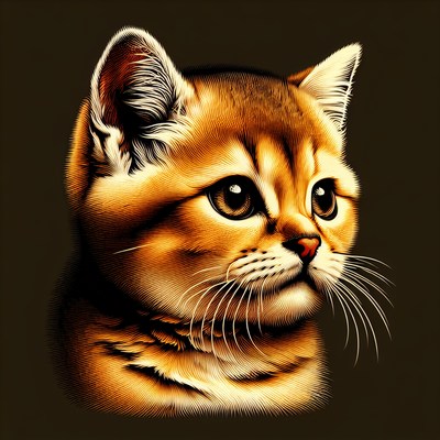 A golden tabby kitten looks to the side