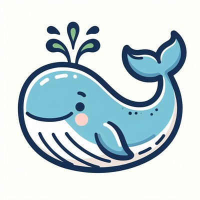 A blue whale spouts water in the ocean