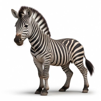 A zebra stands on a white background