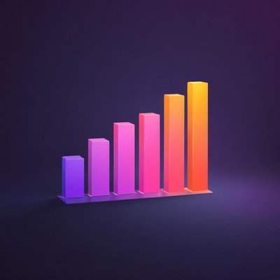 A colorful bar chart shows increasing growth