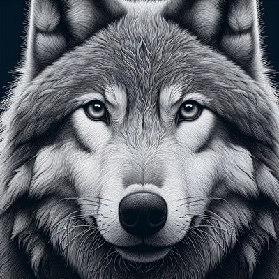 A wolf stares directly at the camera