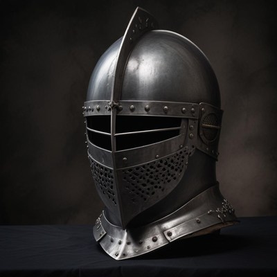 A medieval knight's helmet with a visor